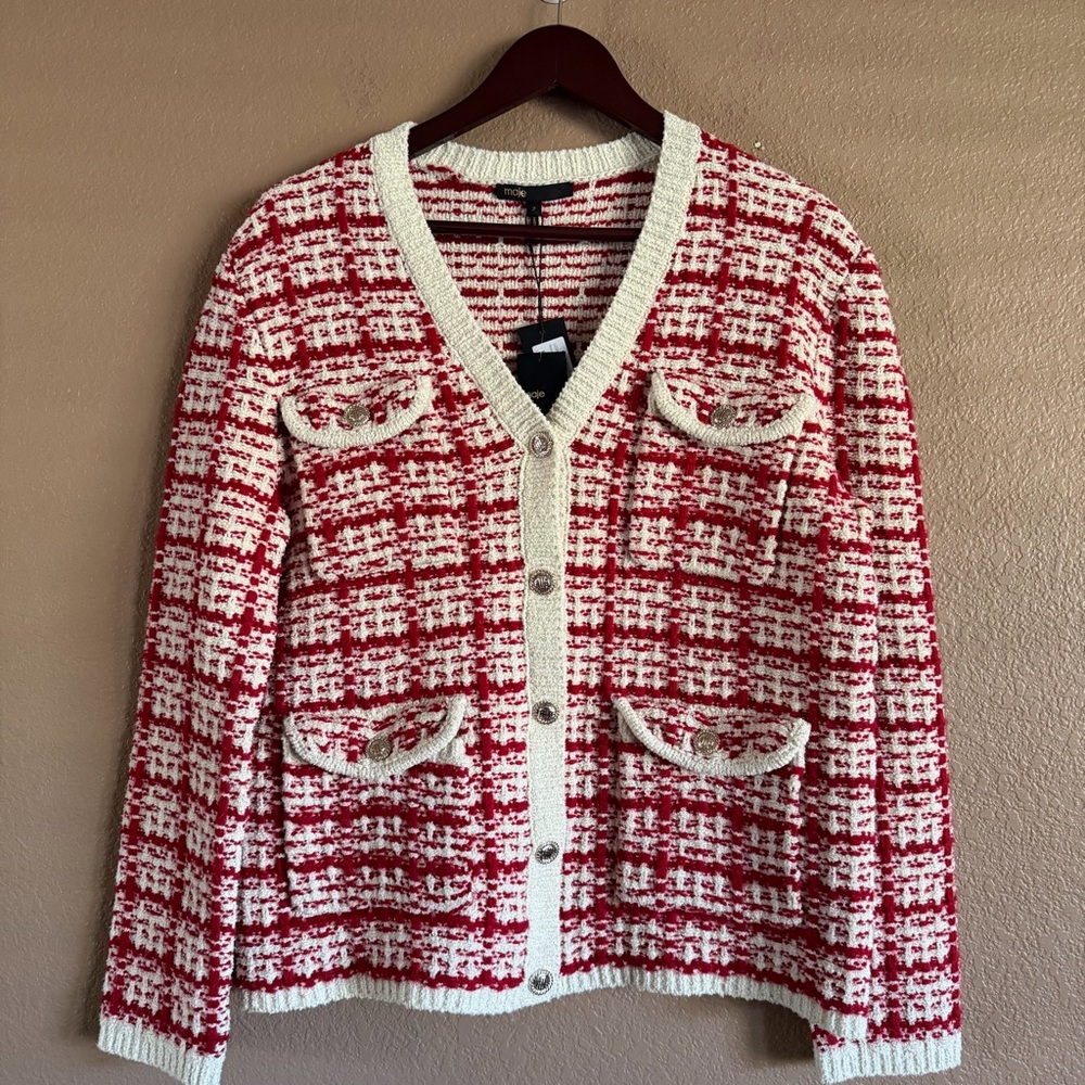 Maje Two-Tone Tweed-Effect Knit Cardigan Size 2 (US Size Medium) NWT - Picture 2 of 13